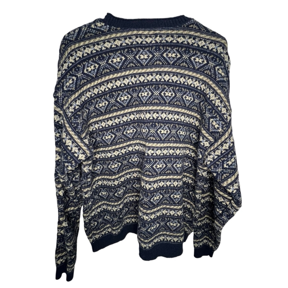 Alps Vintage Nordic Fair Isle Blue And Cream Striped Knit Pullover Sweater - Picture 4 of 5
